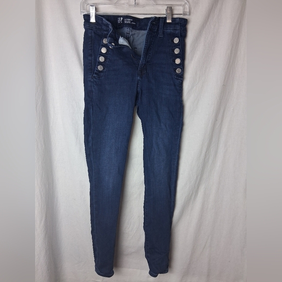 Womens GAP High-Rise Blue Jeans with Metallic Button Details Size 4/30 - Picture 2 of 7